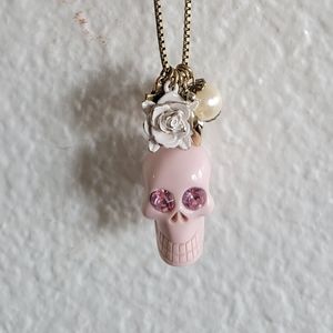 RARE Betsy Johnson Pink skull w/charms Necklace
